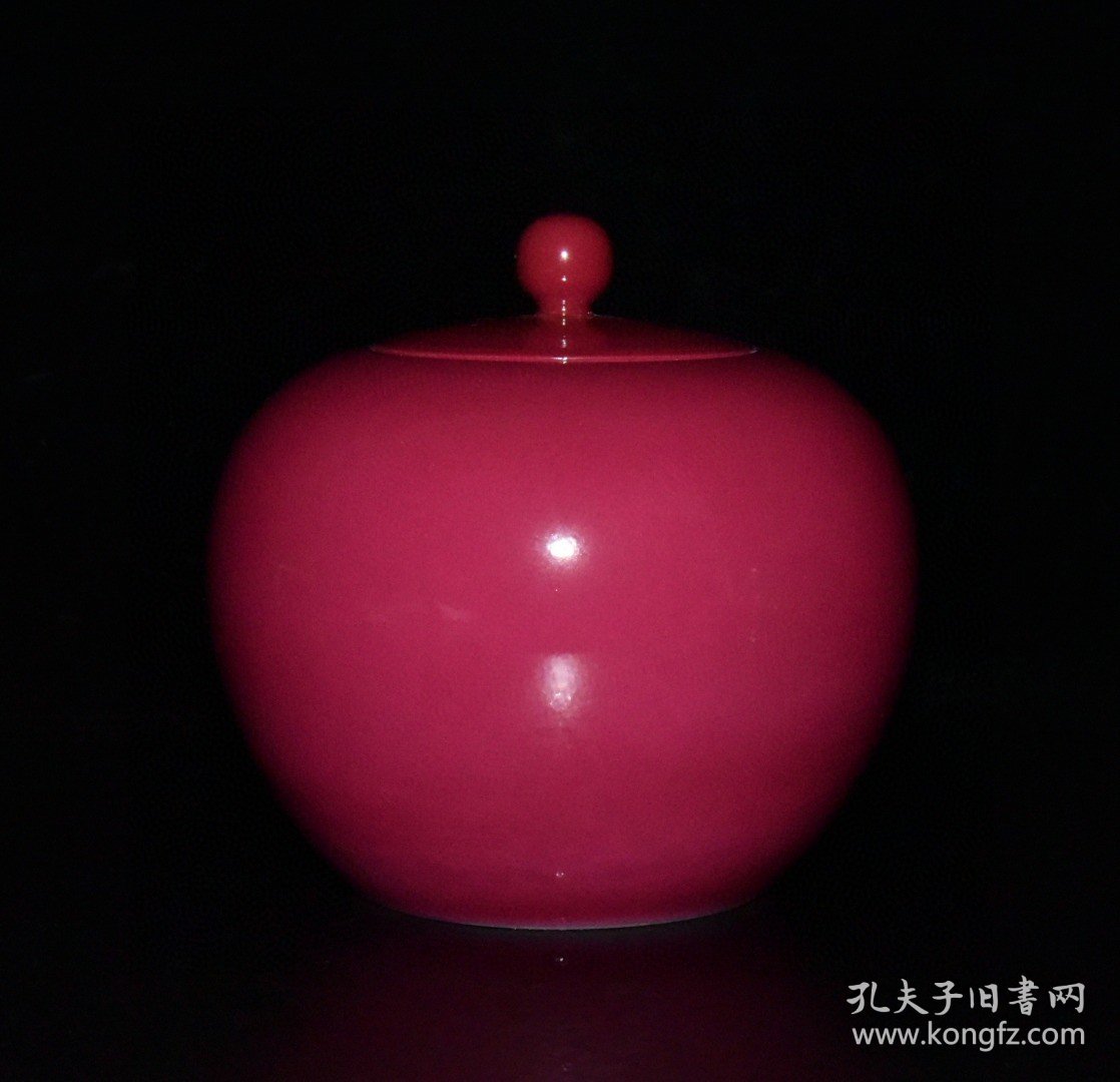 清雍正胭脂红釉茶叶盖罐一对【11×11.5cm】