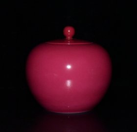 清雍正胭脂红釉茶叶盖罐一对【11×11.5cm】