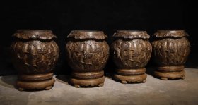 （议价） 清代青石瓜棱花纹绣墩一套高52cm最大直径40cm面直径27cm
