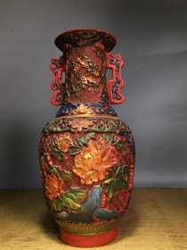 彩绘漆器花瓶摆件，高24厘米，宽12厘米，重660克