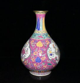 旧藏 明代宣德五彩描金孔雀花鸟纹玉壶春瓶【 28x18.5cm 】