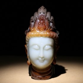 和田玉旧藏回流 珍品观音佛头 玉质刚性细腻油润 包浆醇厚 沁色自然 雕工精湛流畅 品相完美 细节如图 尺寸19.5×7.8×8.3厘米 重1534.7克