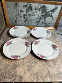 80年代，22厘米牡丹花盘子4只合售y