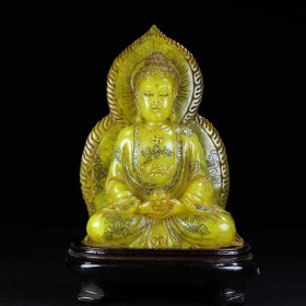 田黄雕刻释迦牟尼佛像印章摆件，佛像净长12厘米宽7厘米高17.5厘米，净重1440克，