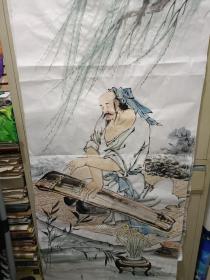 无款精品人物画《搬家流出精品无款人物画:高士图之四（四尺整张）》长128厘米，宽68厘米！！用笔老道，品相如图，懂字画者鉴之！铁橱内（可题名家款钤印）可预定人物画大小、场景、复制！纯手绘！