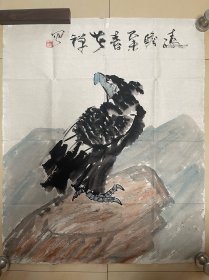 名家大师画家花鸟画字画书画国画雄鹰远瞻水墨画作品纯手绘成品条幅竖版