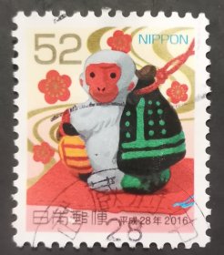 日本信销邮票 年贺系列 2016年 大津絵十二支鈴の申（猴生肖 樱花目录N152）