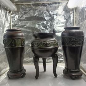清代铜香炉铜花瓶一套古董古玩老物件收藏品