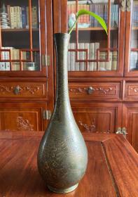 海外回流老铜花瓶，插花很漂亮哒，放在书房茶室不错。高约25cm，