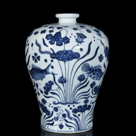 明青花鱼藻纹梅瓶 34/25厘米