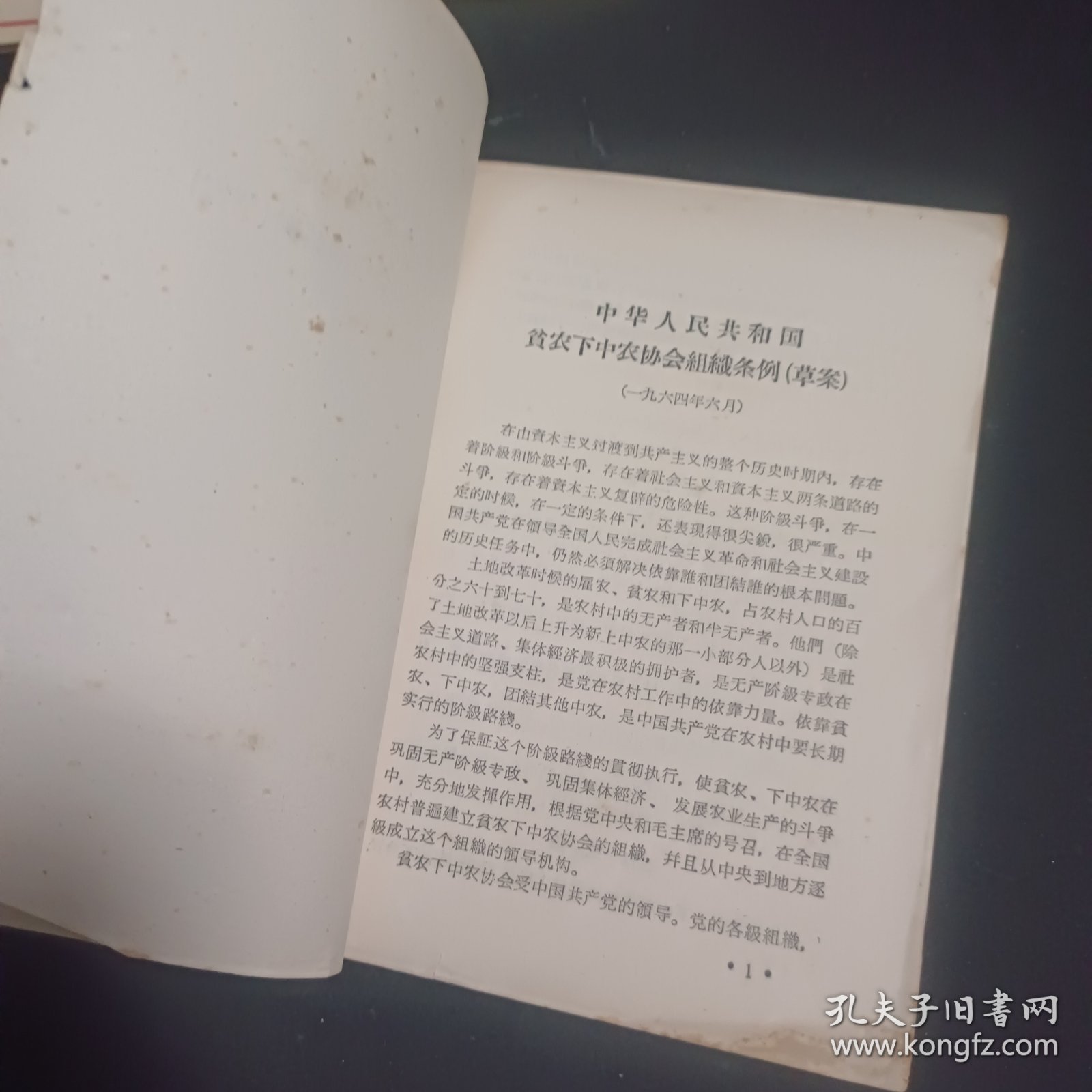 中华人民共和国贫农下中农协会组织条例（草案）