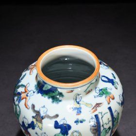 明崇祯青花五彩琴棋书画婴戏图罐百子罐26*22厘米
