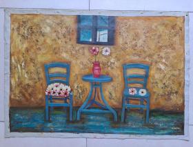 佚名静物油画“椅子供桌插花窗户”9263