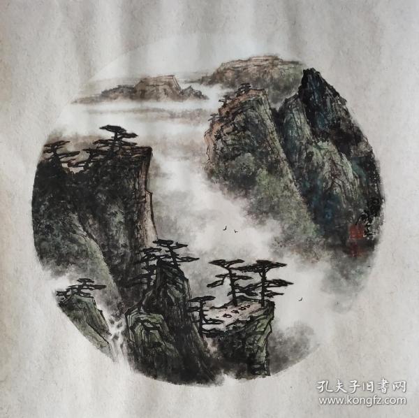 山水一云山朝霞(手绘国画)圆扇卡纸