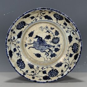 古董古玩老青花瓷 明建文年制青花兽纹盘 包老保真老物件收藏