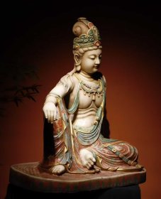 （议价） 宋代汉白玉彩绘自在观音造型优美，宝相庄严高1米宽78cm厚48cm