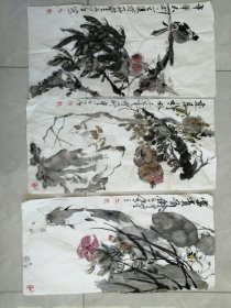 手绘国画花鸟作品3幅a