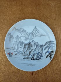 1987年手绘山水瓷盘，有款自查，47，