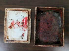 民国胭脂红山水印泥盒含一盒印泥