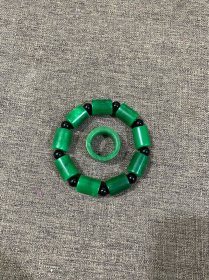 干青祖母绿筒珠手串扳指一套