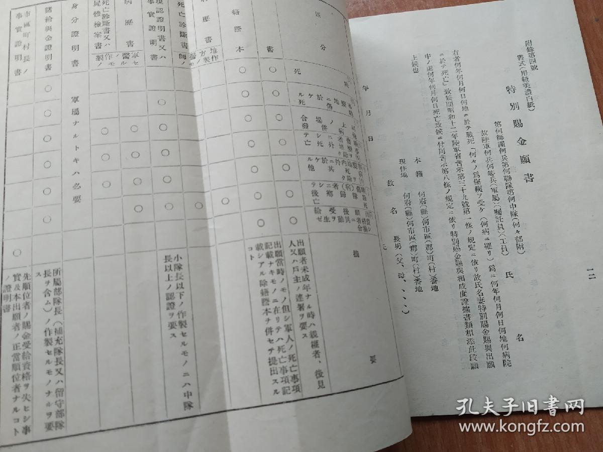 民国时期 1938年，陆军省人事局恩赏课 满洲事变赏金册