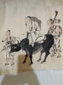 代友，舶来品书画  名家富冈铁斋老子出山图老作品
画家: 看图自查
性质:原创手绘
材质:纸片
规格:70✖️48
（画心尺寸cm)
品相:如图，
 
富冈 鉄斎 Tomioka Tessai（1837～1924），字无倦，日本文人画画家