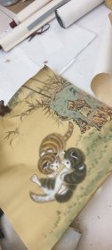 柳新，工笔画双猫，两张打包一起卖，工笔画，每张镜心尺寸48/48厘米