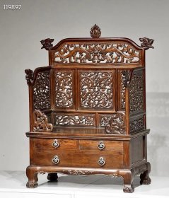 精品•黄花梨 龙纹佛座、镜台； 尺寸：高88，60/33厘米。 整器做工精美 保存完好牢固，可用可藏。