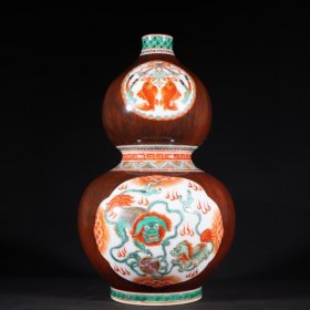 旧藏清代乾隆五彩木纹釉葫芦瓶高34.5cm.宽20.5cm