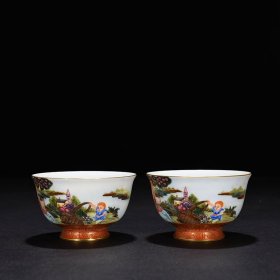 清乾隆珐琅彩西洋人物纹杯2 5×8厘米