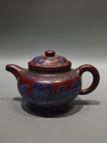 老珍藏，邵大亨製画彩老紫砂壶一把，盖款《大亨》，包浆自然，保存完整，收藏的佳品。