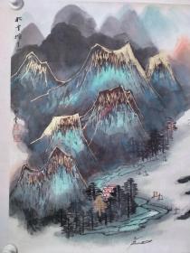 保真书画,何海霞入室弟子,陈君四尺斗方《松云拥青山》山水一幅,纸本画心,尺寸:69*64