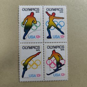 USA110美国邮票1976年 奥运会 项目 跳水 滑冰等 体育 外国邮票 新 4全 一枚票有压痕，如图