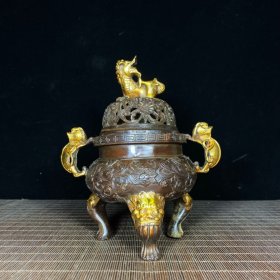 纯铜鎏金大明帝王炉，高20厘米，长16.5厘米，重959克