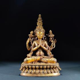 藏传—铜鎏金镶宝石"八臂十一面观音坐佛"

规格:高28cm宽16cm重4.3斤