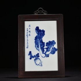 民国竹溪道人王步青花白菜瓷板画 44*32厘米