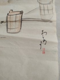 (9)回流手绘老画一幅，尺寸 100cmX31cm.印章落款，品相如图