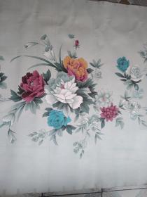 李季馨 2001年作 床单被单原稿 (飘香)二幅一套 花卉图案