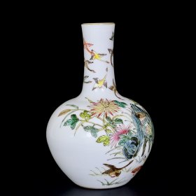 清乾隆珐琅彩花鸟纹天球瓶 古玩古董古瓷器老货收藏