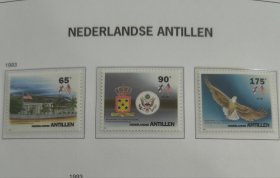 DAVO1荷属安的列斯1993年邮票 美国总领事馆成立200周年 国旗徽志 白头海雕 鹰 新 3全 外国邮票
