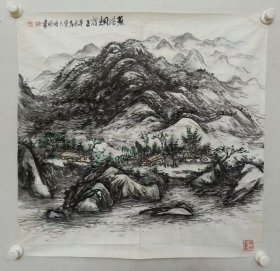 保真书画，山西画坛前辈，山西美协副主席，太原美协主席，王暗晓山水画68×68cm，软片，