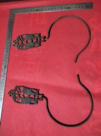 清代双鱼铜门帘钩一对