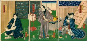 国明【月見瞻名画一軸】三枚续 浮世絵