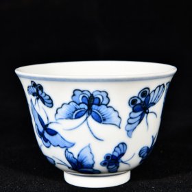 大清雍正年制松柴烧百蝶蛱蝶纹酒杯茶杯 高6.2径8.5厘米1