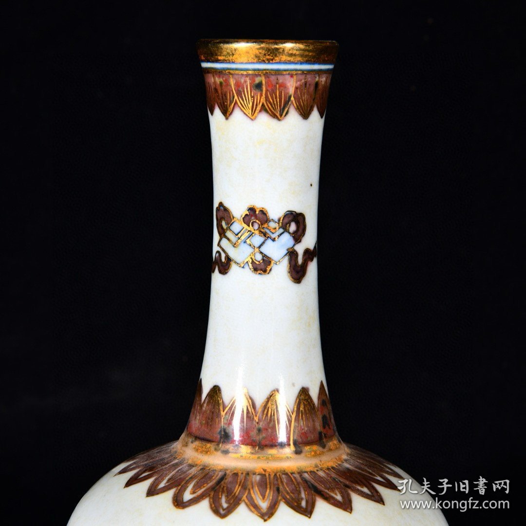大清康熙年制青花釉里红云龙纹戗金观音尊 高24.5径10厘米1