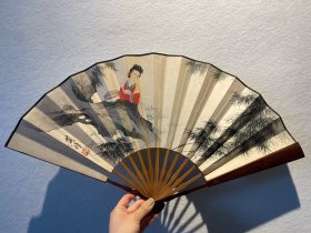 黄均  仕女扇子
58*20cm，
黄均（1914-2011年），著名工笔人物画画家、美术教育家。黄均自幼酷爱绘画。新中国成立后，黄均先后担任中央美术学院讲师、副教授、教授。