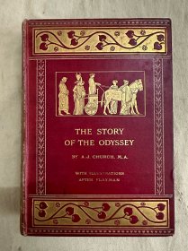 1903年 The Story of the Odyssey 《荷马史诗：奥德赛故事集》少年版 厚纸印刷 布面精装 书脊、封面烫金图案 16幅橘黑套色插图