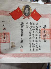 上个世纪五十年代私立江苏宜兴杨巷初级中学学生毕业证书一张