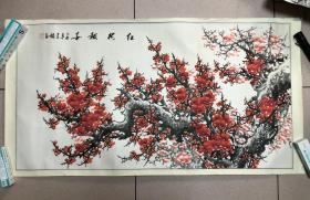 红梅报春  手绘作品 尺寸105*55厘米，画心尺寸97*51厘米