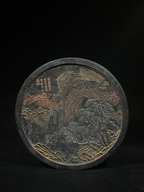 正宗徽州秀山图墨块，重约455g，14.5×14.5×2.1cm，可以用的墨